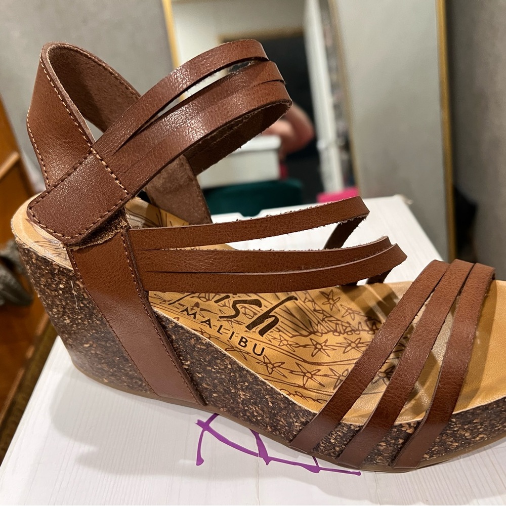 Brown Strappy Wedge Sandals